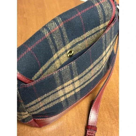 Patricia Nash Tartan Wool Navy W/ Red Leather Crossbody Bag NEW - Picture 9 of 12